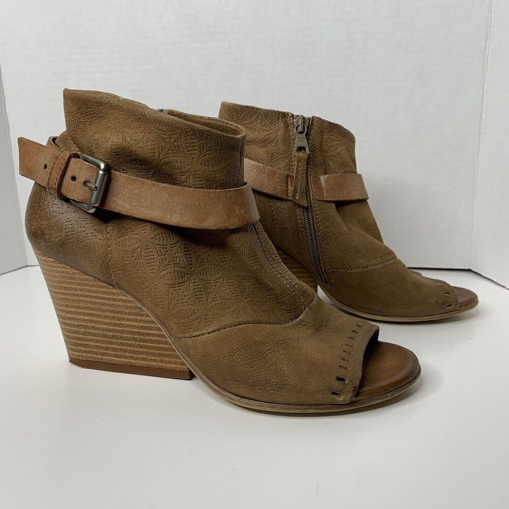 Miz Mooz Kahlo Leather Peep Toe Wedge Ankle Bootie size 39